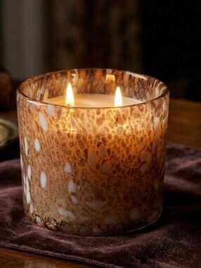 Zodax Tonka Absolute Scented Candle Speckled 16 oz Two Wick Hand Blown Art Glass